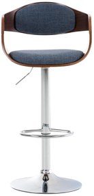 Banco de bar Kingston em tecido e com estrutura cromada 50 x 88-102 x 48 cm Azul + Cor Nogueira