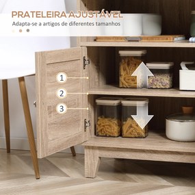 HOMCOM Aparador de Cozinha com 2 Portas de Vime 3 Gavetas e Prateleira Aberta Móvel Buffet Auxiliar para Sala de Jantar Anti-Tombo 110x40x76cm Carvalho
