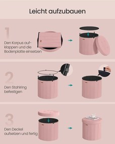 Banco redondo 46 cm de diâmetro com espaço de arrumação e tampa amovível rosa pastel