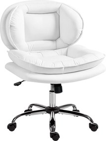 HOMCOM Cadeira de Escritório com Rodas Silenciosas Cadeira para Secretária com Inclinável Assento sem Braços 60x65x83-93 cm Branco | Aosom Portugal