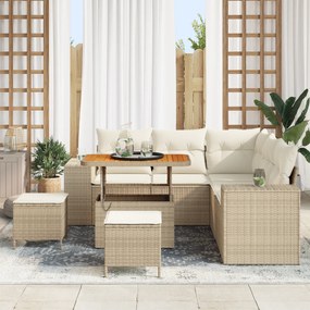 Conjunto de Sofá de Jardim vidaXL 8 Peças com Almofadas Bege Poliéster