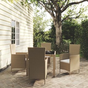 vidaXL 5 pcs conjunto jantar p/ exterior c/ almofadões vime PE bege