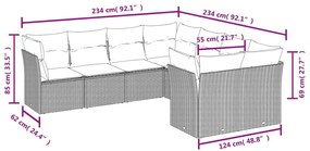 8 pcs conjunto sofás de jardim com almofadões vime PE preto