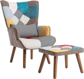 Moderna Poltrona lounge com Almofada e Apoio para os Pés, 69x51x 95,5cm, Multicolorida