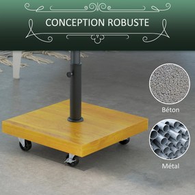 Base para guarda-sol 45 C x 45 L x 36,5 A cm base de lastro com peso líquido de 25 kg em metal e 4 rodas preto e efeito madeira