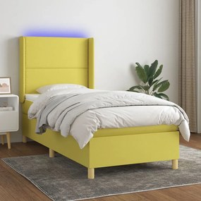 vidaXL Cama box spring c/ colchão e LED 90x190 cm tecido verde