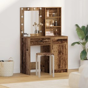 Conjunto de Mesa de Maquilhagem 2 Peças com LED em Madeira Velha