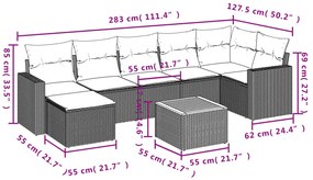 8 pcs conjunto sofás de jardim com almofadões vime PE preto