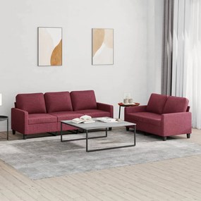 vidaXL 2 pcs conjunto de sofás com almofadões tecido vermelho tinto