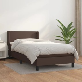 vidaXL Cama com molas/colchão 100x200 cm couro artificial castanho
