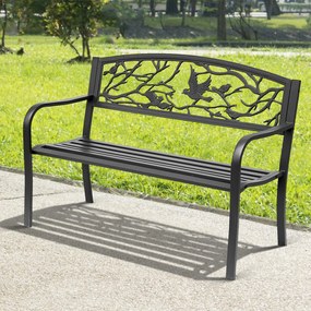 Banco de jardim de 3 lugares 127 x 60 x 85 cm, estilo rústico-chique, para varanda, terraço ou pátio, metal com revestimento epóxi anticorrosivo, pret