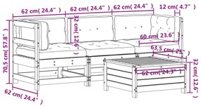 4 pcs conjunto lounge de jardim c/ almofadões pinho impregnado
