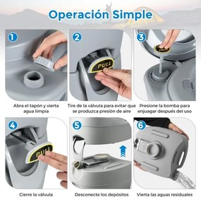 Sanita portátil compacta com tanque de resíduos removível de 20 L Assento à prova de fugas Bomba de descarga para acampar Cinza