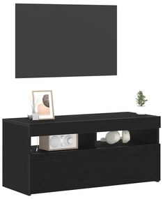 Cabide de televisão vidaXL com Luzes LED em Madeira de Carvalho Preto