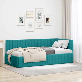 vidaXL Estrutura de Cama de Canto Turquesa 90 cm x 200 cm Veludo
