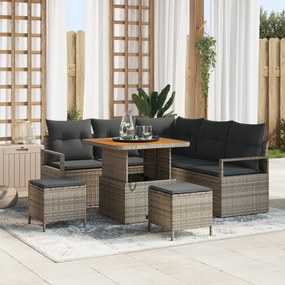 Conjunto de Sofá de Jardim vidaXL 8 Peças com Almofadas Cinza Rattan Poliéster