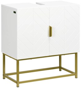 kleankin Móvel para Lavatório Pousar Moderno com 2 Portas e Pés de Aço 60x30x65 cm Branco e Dourado | Aosom Portugal