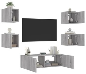 vidaXL 5 pcs móveis de parede para TV com luzes LED cinzento sonoma