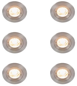 Conjunto de 6 focos embutidos modernos aço redondo IP44 - Xena