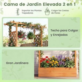 Floreira de jardim elevada em madeira com treliça 110 x 35 x 114 cm, teto suspenso, orifícios de drenagem, abeto, para plantas trepadeiras Laranja