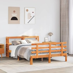 vidaXL Estrutura cama c/ cabeceira 120x190cm pinho maciço castanho-mel