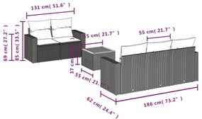 6 pcs conjunto sofás de jardim com almofadões vime cinzento