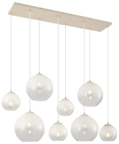 Candeeiro suspenso Art Déco bege com vidro branco 8-luzes - Sandra