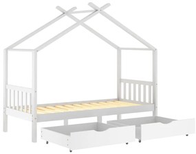 Estrutura cama criança c/ gavetas 90x200 cm pinho maciço branco