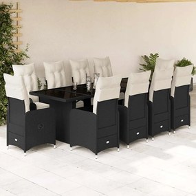 vidaXL 11 pcs conjunto de bistrô p/ jardim c/ almofadões vime PE preto