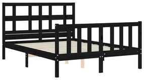 Estrutura de cama com cabeceira 140x190 cm madeira maciça preto