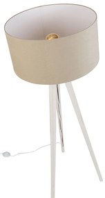 Candeeiro de pé tripé branco com abajur de tecido castanho claro 50cm - Tripod Classic Rústico ,Moderno