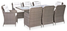 vidaXL 9 pcs conjunto de jantar para jardim vime PE castanho