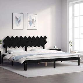 vidaXL Estrutura de cama com cabeceira 200x200 cm madeira maciça preto