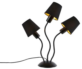 Candeeiro de mesa design preto 3 luzes com abajures - Wimme Design