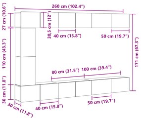 Conjunto de Estante para TV de 7 Peças montada na parede de madeira en