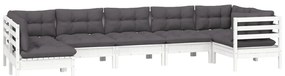 7 pcs conjunto lounge de jardim c/ almofadões pinho branco