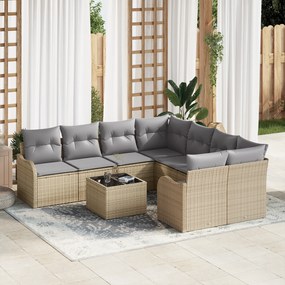 Conjunto de Sofá de Jardim 9 Peças com Almofadas Bege Rattan Sintético