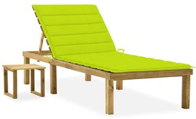 vidaXL Espreguiçadeira de jardim com mesa e almofadão pinho impregnado
