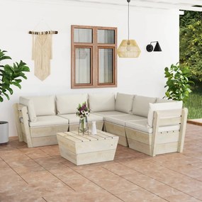 6 pcs conjunto lounge de paletes + almofadões madeira de abeto