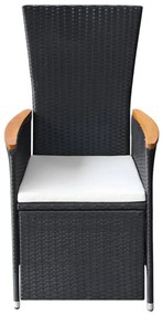 7 pcs conjunto de jantar para jardim com almofadões preto
