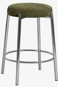 Pack De 4 Bancos Altos Estofados E Em Ferro Zantria ↑65 Cm & Chenille Verde Sálvia - Sklum