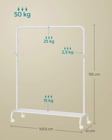 Cabide com rodas 103,5 cm de largura branco