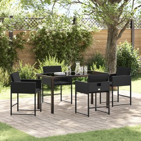 vidaXL Conjunto de Jantar 5 Peças com Almofadas Preto Rattan PE