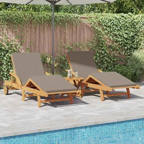 vidaXL Conjuntos de Espreguiçadeiras 2 pcs com Almofadas e Mesa Taupe Madeira Sólida de Acácia