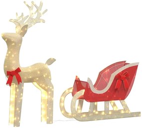 Decoração de Natal renas e trenó 100 LEDs branco quente