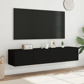 Móveis de parede p/ TV com luzes LED 2 pcs 80x35x31 cm preto