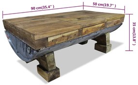 Mesa de centro madeira reciclada maciça 90x50x35 cm