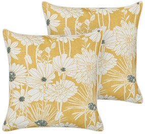 Conjunto de 2 almofadas decorativas com impressão floral em algodão amarelo 45 x 45 cm SCIRPUS Beliani
