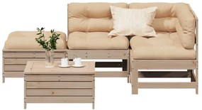 5 pcs conjunto lounge de jardim c/ almofadões pinho maciço