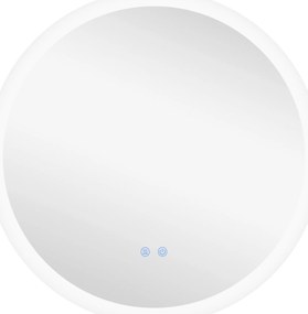 kleankin Espelho Casa de Banho Redondo com Luzes LED 70x70 cm Função Antiembaciamento 3 Luzes Função de Memória e Interruptor Prata | Aosom Portugal